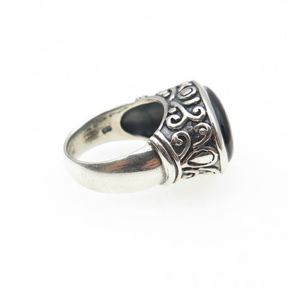 925 Sterling Silver Vintage Real Black Onyx Swirl Oxidized Ring Size 6