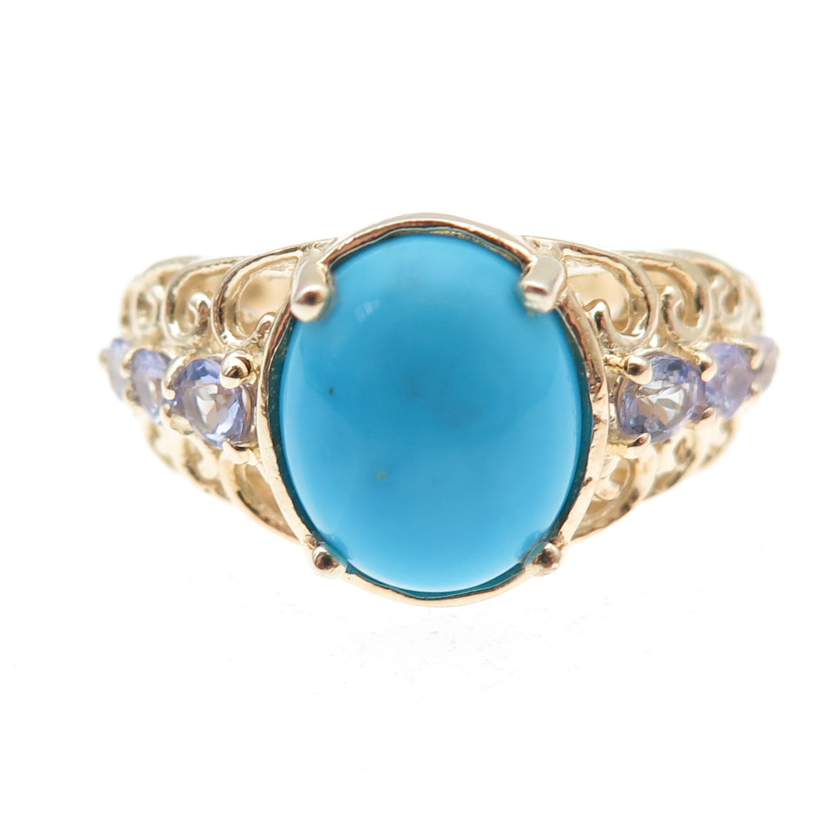Chuck Clemency 925 Sterling Gold Plated Real Turquoise Tanzanite Ring Size 8.25