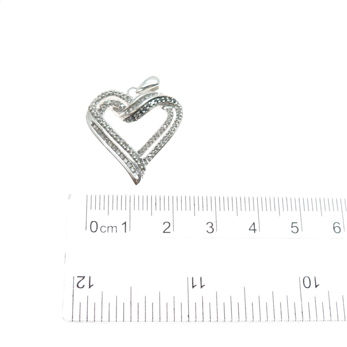925 Sterling Silver Real Black & White Diamond Heart Charm Pendant