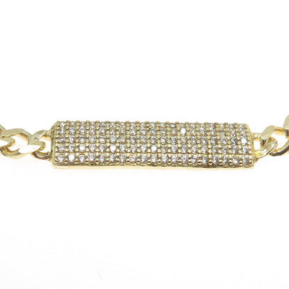 925 Sterling Silver Gold Plated Round-Cut C Z Curb Link ID Bracelet 6.75"
