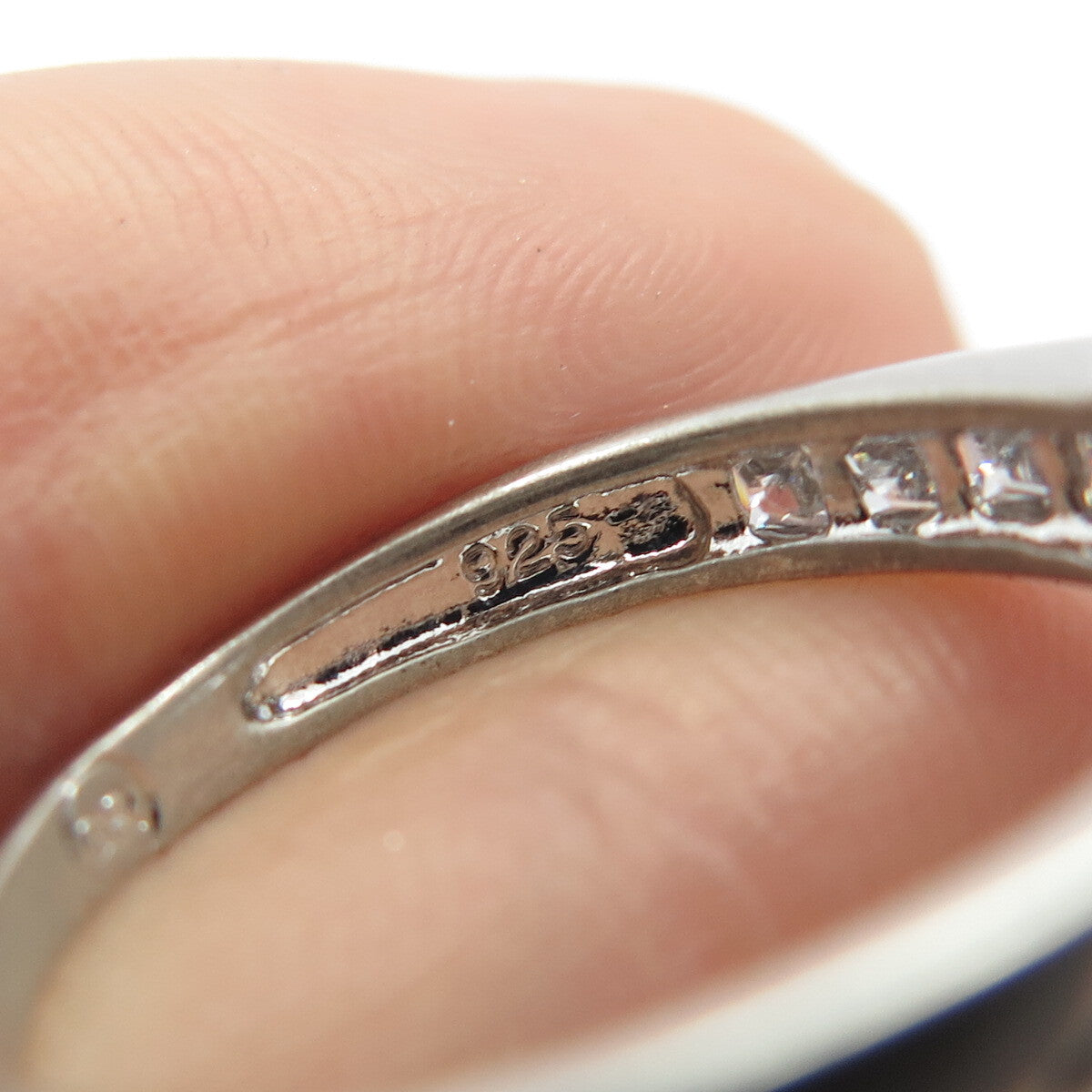 925 Sterling Silver Lab-Created Sapphire Gem & C Z Ring Size 7