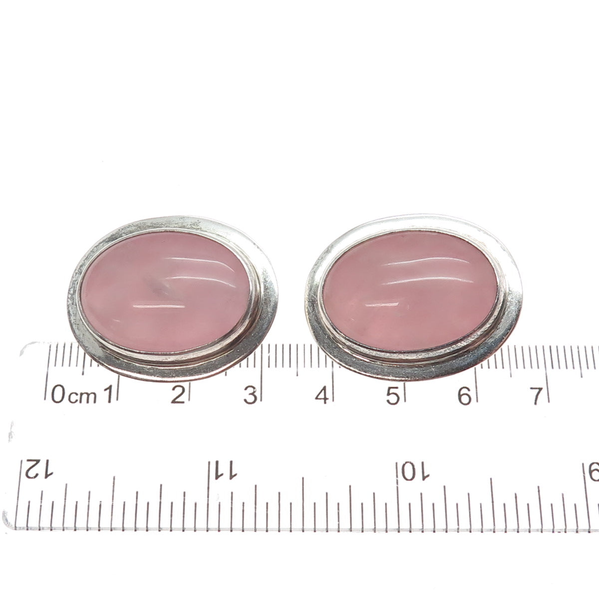 925 Sterling Vintage AIS Mexico Real Rose Quartz Modernist Clip On Earrings
