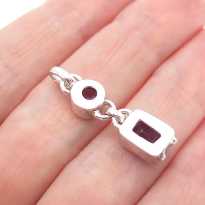 925 Sterling Silver Vintage Real Round & Emerald-Cut Amethyst Charm Pendant