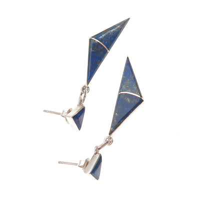 Old Pawn 925 Sterling Silver Vintage Southwestern Lapis Tribal Dangle Earrings