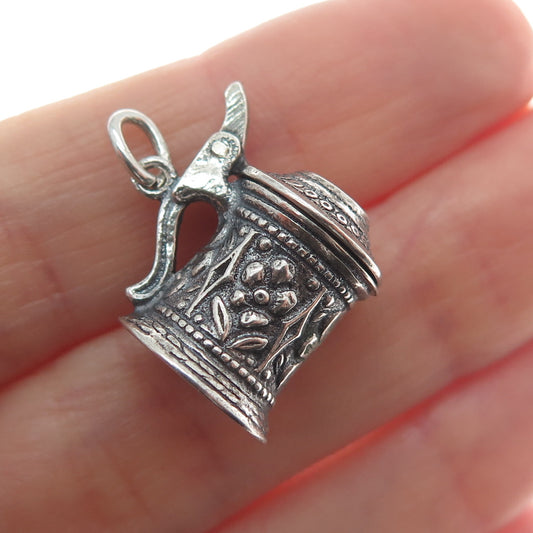 800 Silver Antique Art Deco Beer Stein Locket Minimalist 3D Charm Pendant