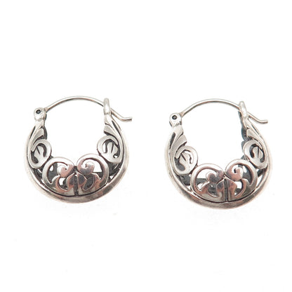 Silpada 925 Sterling Silver Vintage Ornate Oxidized Hoop Earrings