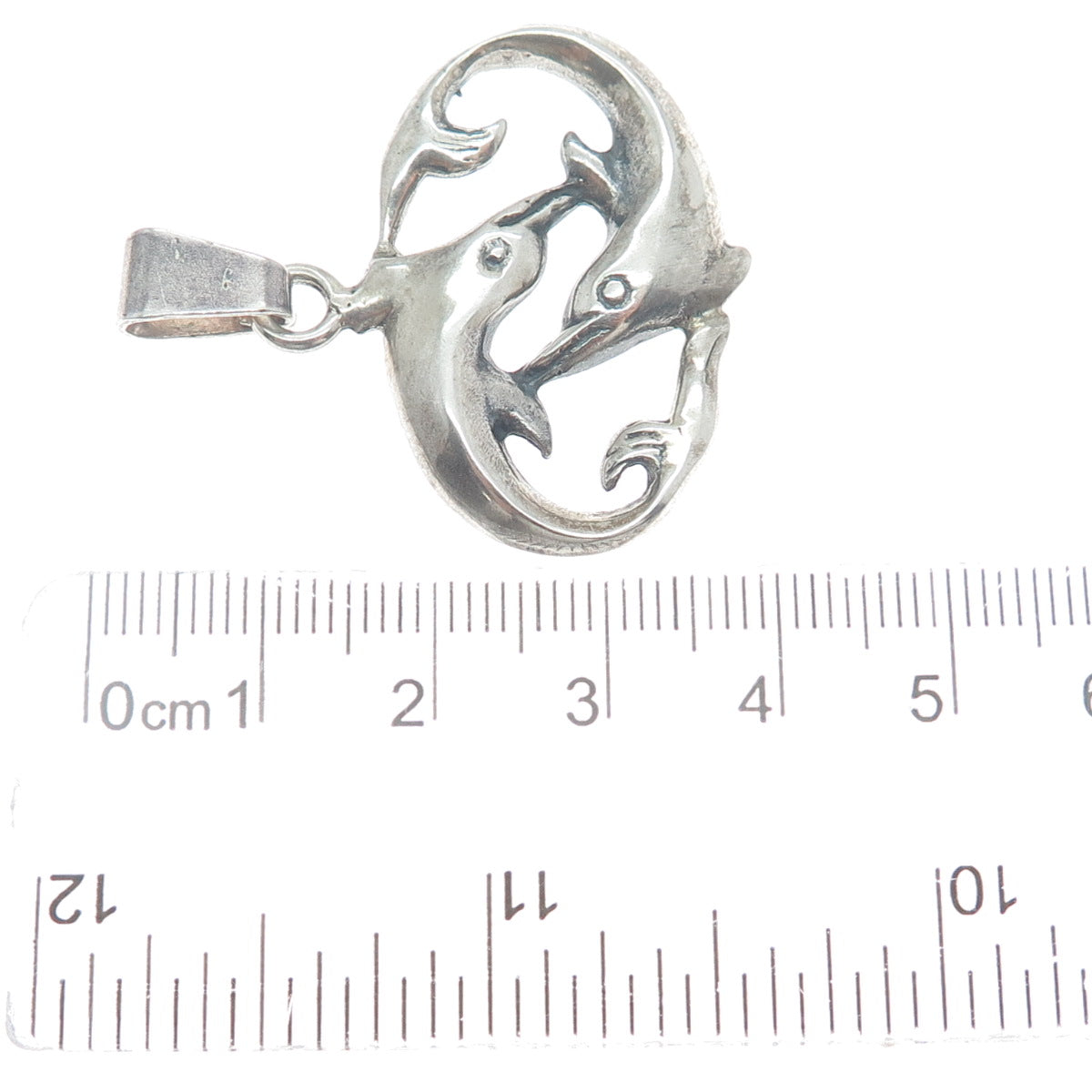 925 Sterling Silver Vintage Couple of Dolphins Friendship Oxidized Pendant