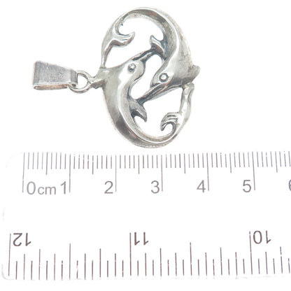 925 Sterling Silver Vintage Couple of Dolphins Friendship Oxidized Pendant