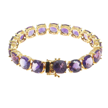 925 Sterling Silver Gold Plated Real Cushion-Cut Amethyst Bracelet 8"