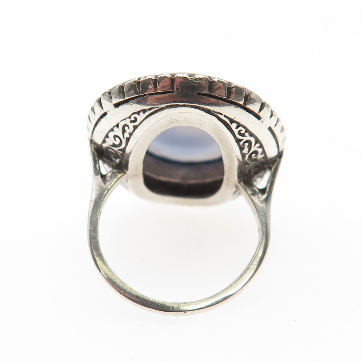 925 Sterling Antique Art Deco Germany Real Chalcedony & Marcasite Ring Size 5