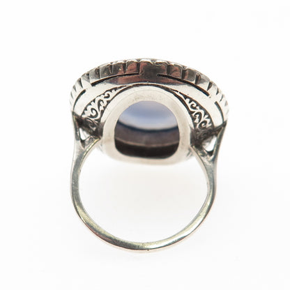 925 Sterling Antique Art Deco Germany Real Chalcedony & Marcasite Ring Size 5