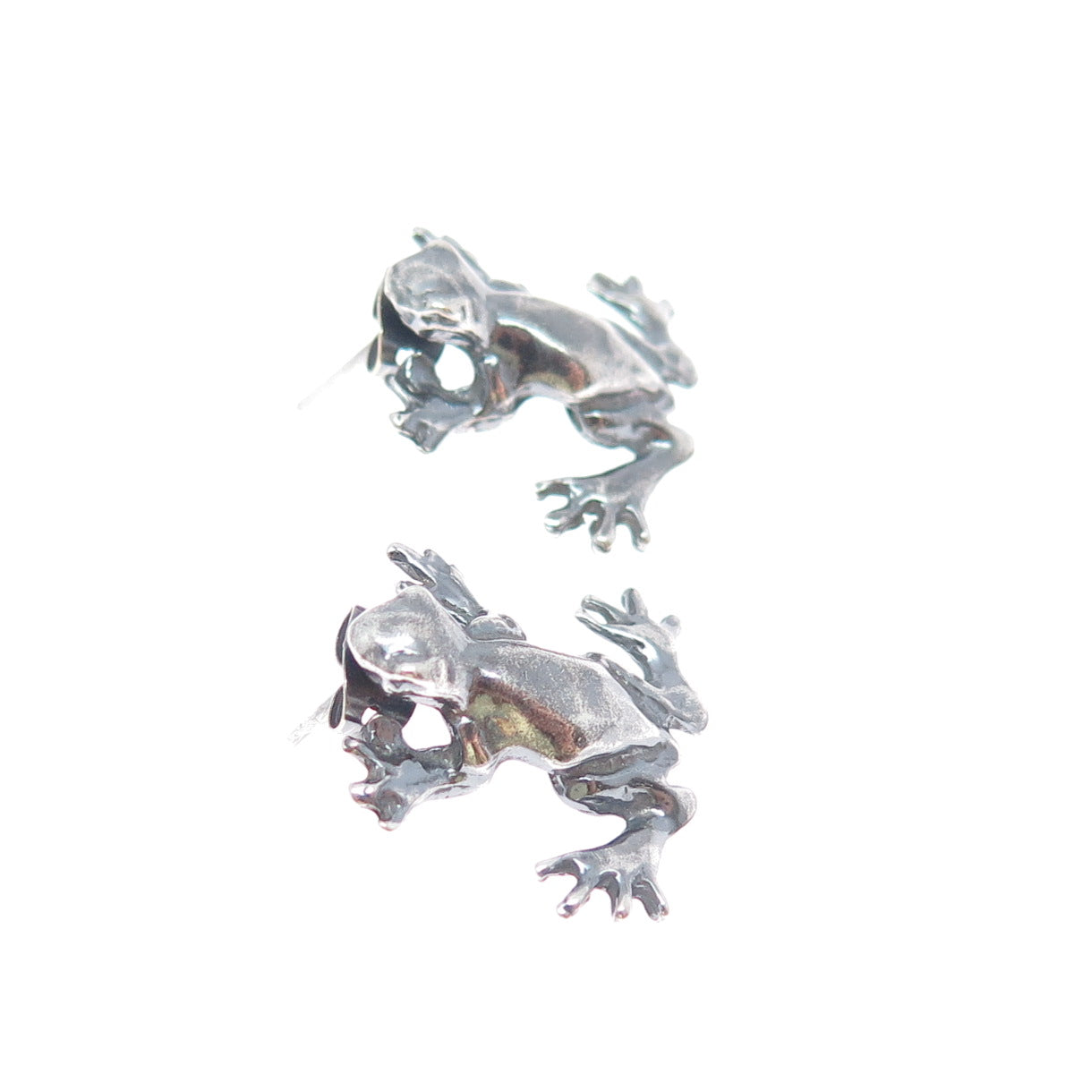 925 Sterling Silver Vintage Frog Good Luck Oxidized Earrings