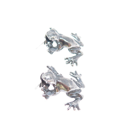 925 Sterling Silver Vintage Frog Good Luck Oxidized Earrings