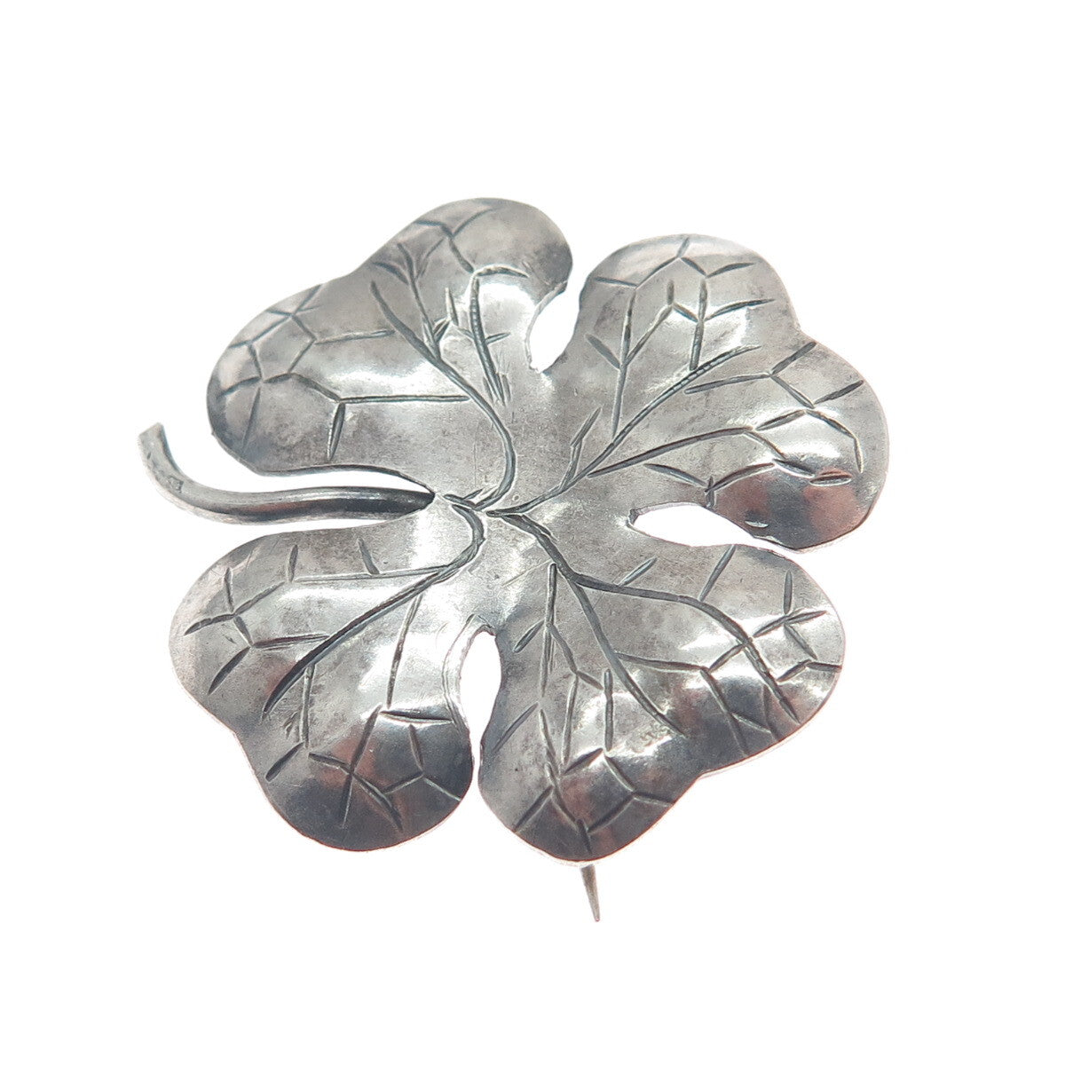 J. SVIN 925 Sterling Silver Antique Clover for Good Luck Oxidized Pin Brooch