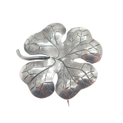 J. SVIN 925 Sterling Silver Antique Clover for Good Luck Oxidized Pin Brooch