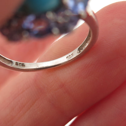 Chuck Clemency 925 Sterling Silver Real Turquoise & Tanzanite Ring Size 7.25