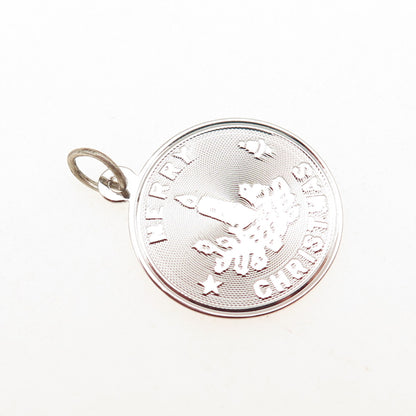 JAY POSON 925 Sterling Silver Vintage Merry Christmas Candle Charm Pendant
