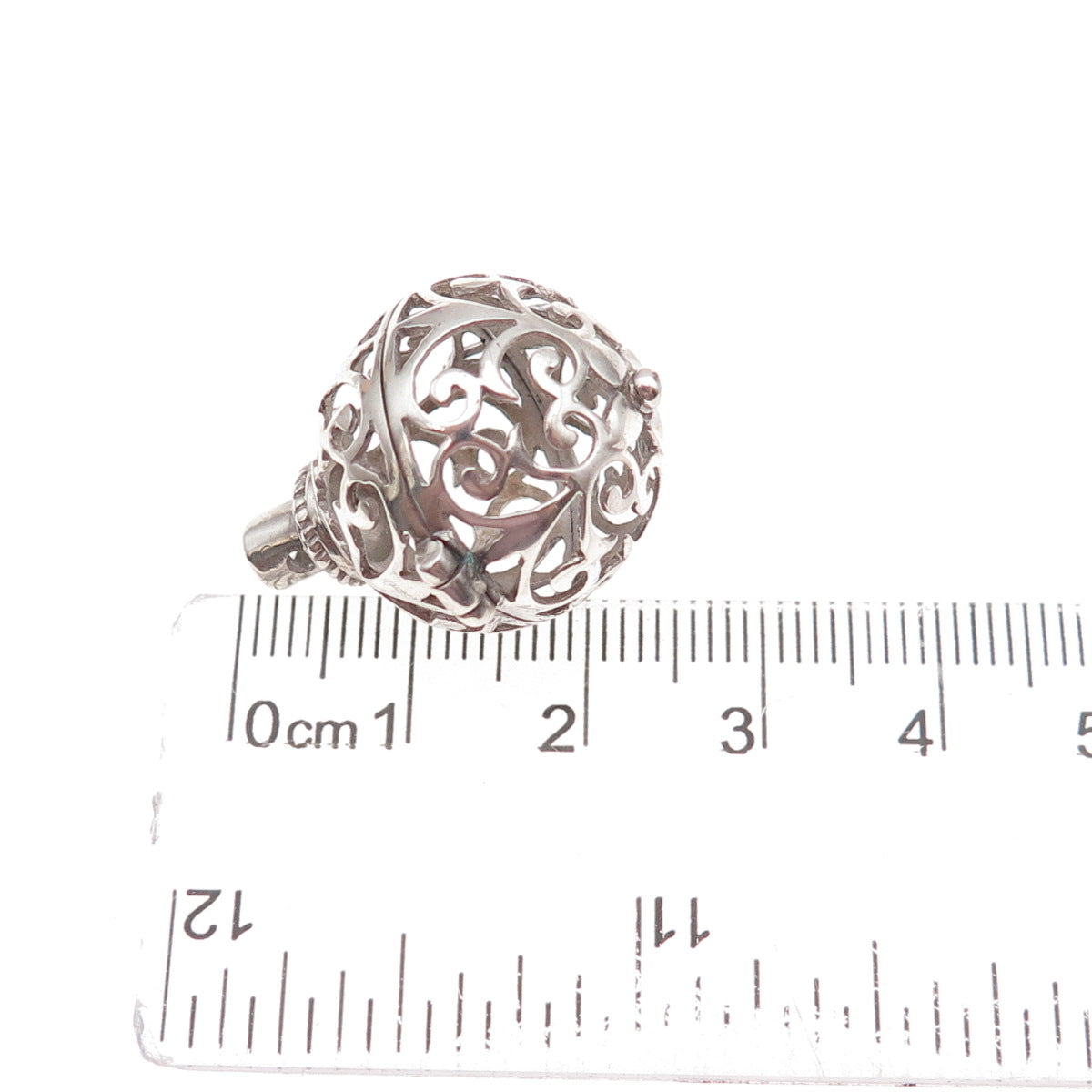 925 Sterling Silver Vintage Floral Scroll Cage Open Charm Pendant