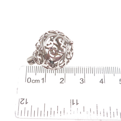 925 Sterling Silver Vintage Floral Scroll Cage Open Charm Pendant