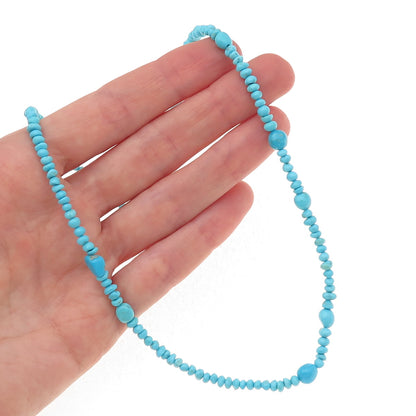 Tehya Oyama 925 Sterling Real Sleeping Beauty Turquoise Beaded Necklace 18-20"
