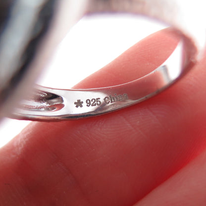 925 Sterling Silver Real Round-Cut Black Spinel Hammered Ring Size 7.25