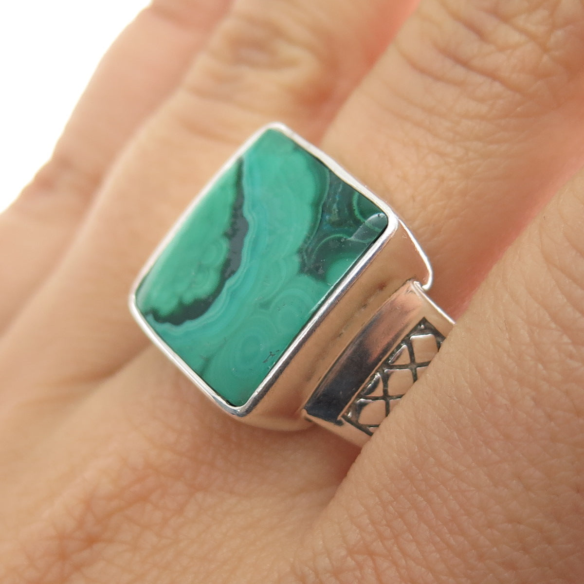 PHLD PlayHardLookDope 925 Sterling Silver Real Malachite Ring Size 10.75