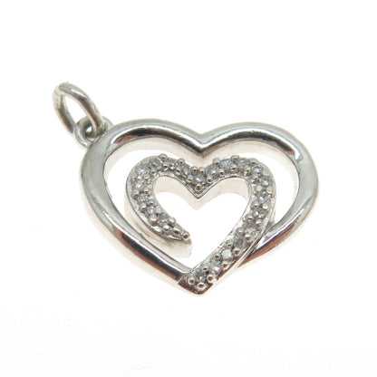 925 Sterling Silver Real Round-Cut Diamond Swirl Heart Pendant