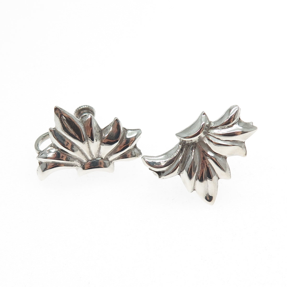 925 Sterling Silver Antique Art Deco Floral Repousse Screw Back Earrings