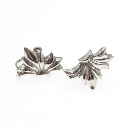 925 Sterling Silver Antique Art Deco Floral Repousse Screw Back Earrings