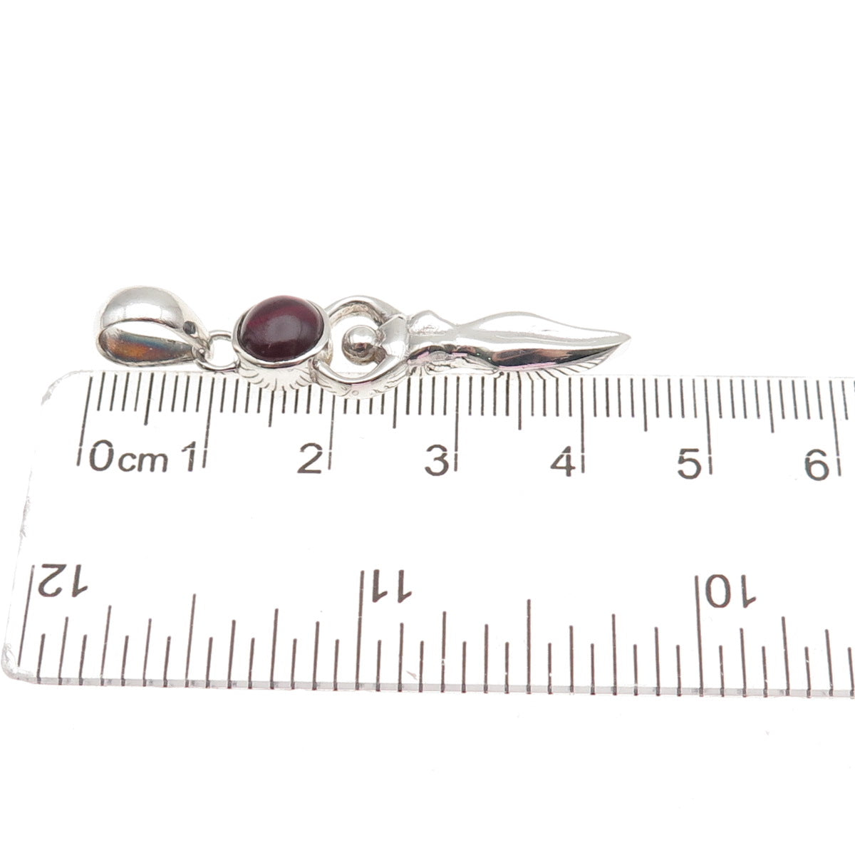 925 Sterling Silver Vintage Real Garnet Fertility Moon Goddess Charm Pendant