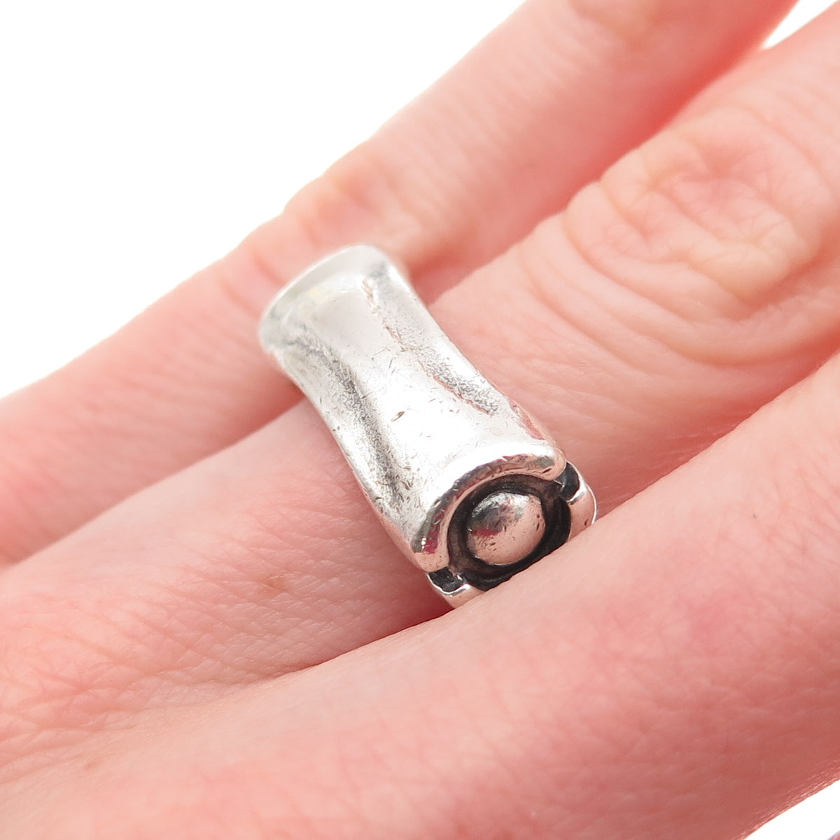 925 Sterling Silver Vintage Modernist Oxidized Ring Size 5.75