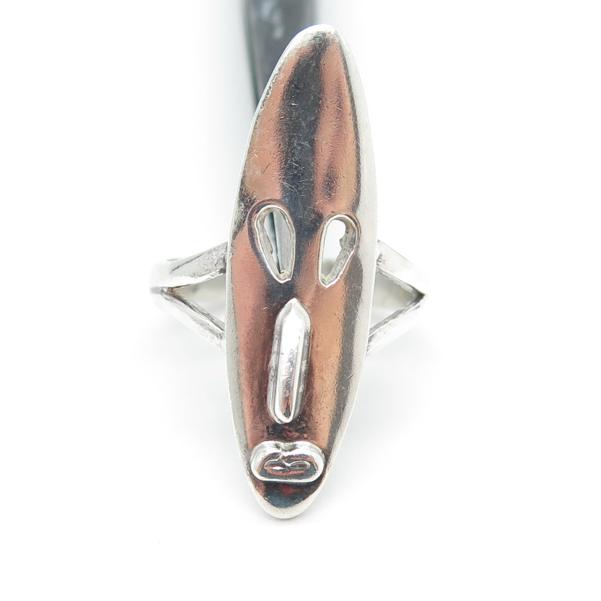 925 Sterling Silver Vintage Mexico Aztec Tribal Mask Ring Size 8.25