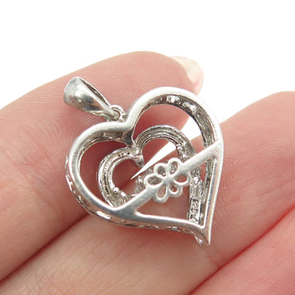 925 Sterling Silver Real White Sapphire Gemstone Double Heart Pendant