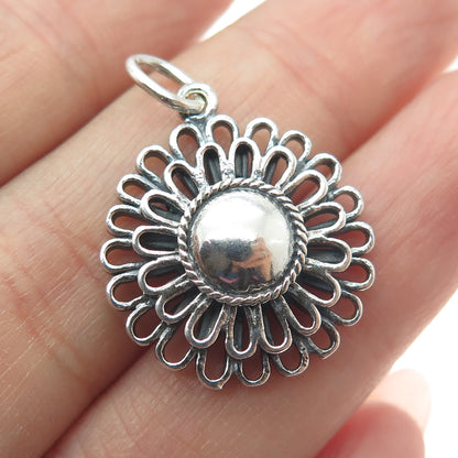 925 Sterling Silver Vintage Modernist Floral Pendant