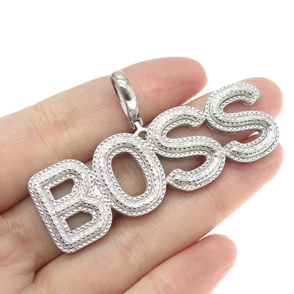 925 Sterling Silver Real White Diamond "BOSS" Pendant