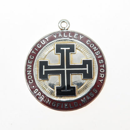 ROBBINS CO. 925 Sterling Gold Plated Vintage Enamel CT Valley Consistory Pendant
