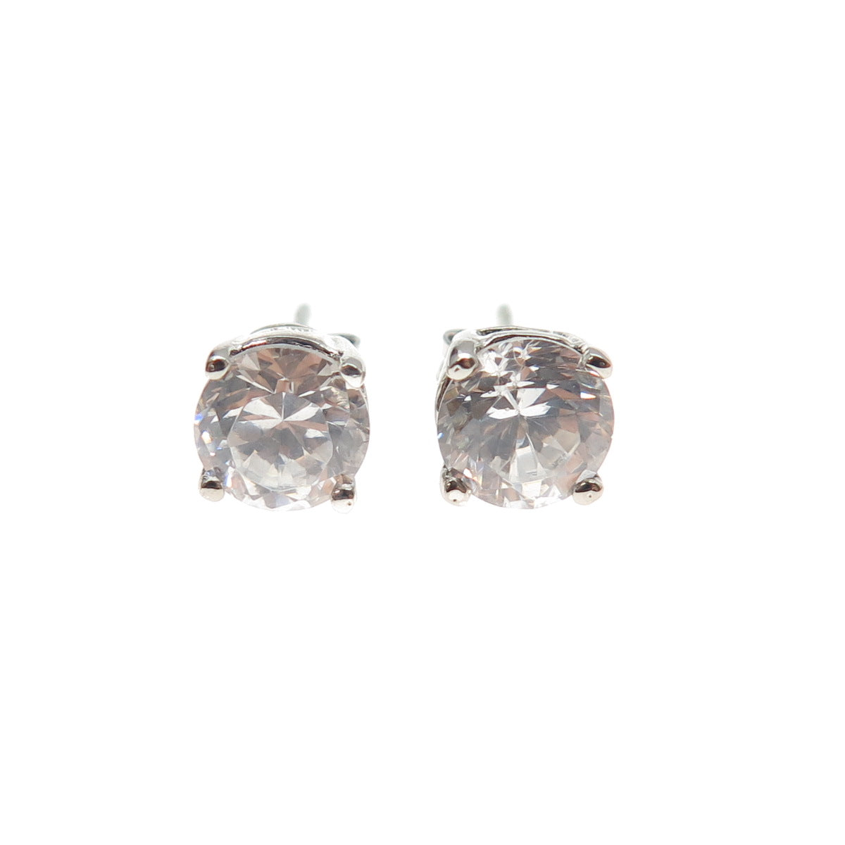 925 Sterling Silver Round-Cut C Z Stud Earrings