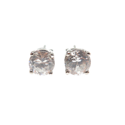 925 Sterling Silver Round-Cut C Z Stud Earrings