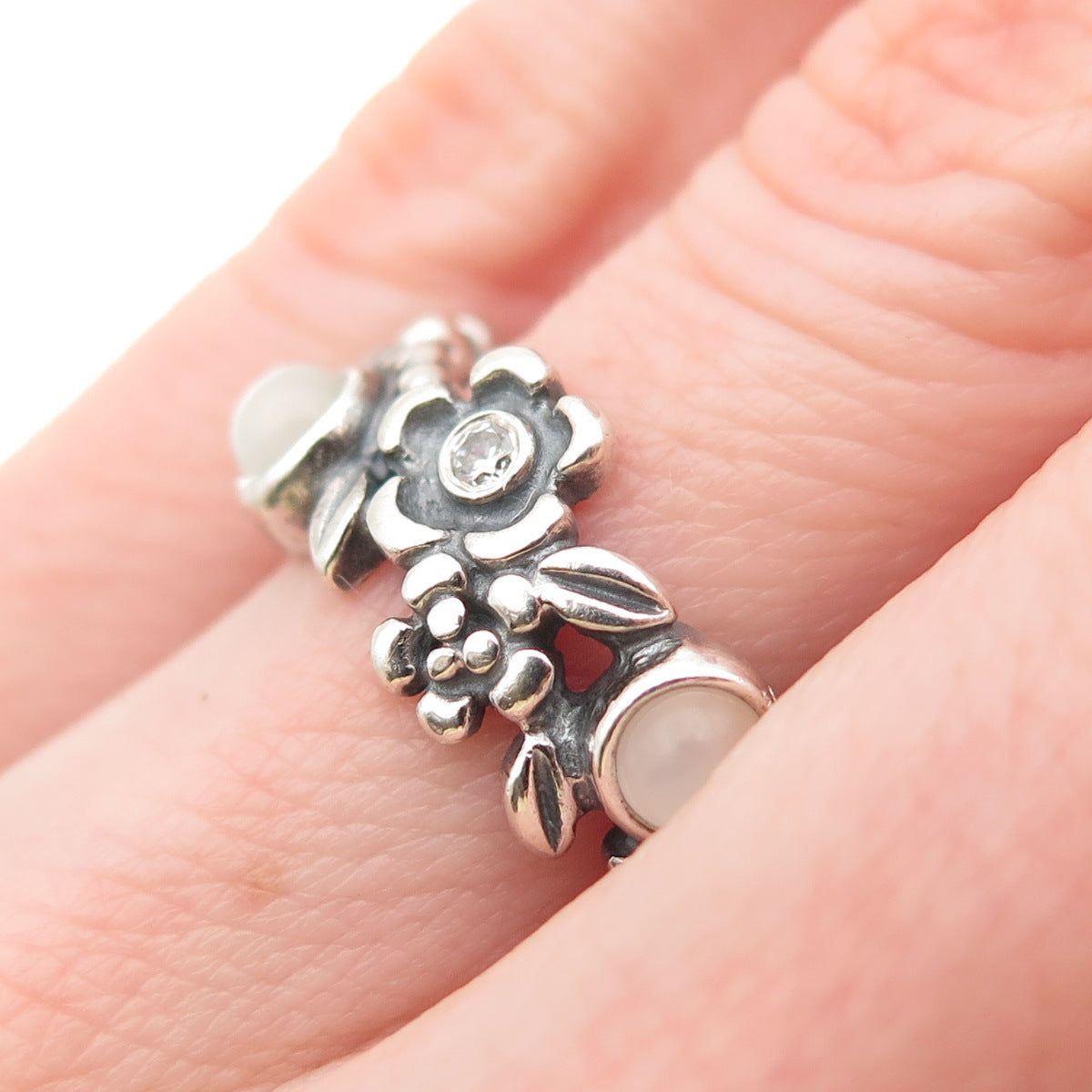 Pandora 925 Sterling Silver Real Multi-Gem & C Z Nature's Serenity Ring Size 5.5