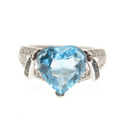 925 Sterling Silver Real Round-Cut Green Diamond Blue & White Topaz Ring Size 9