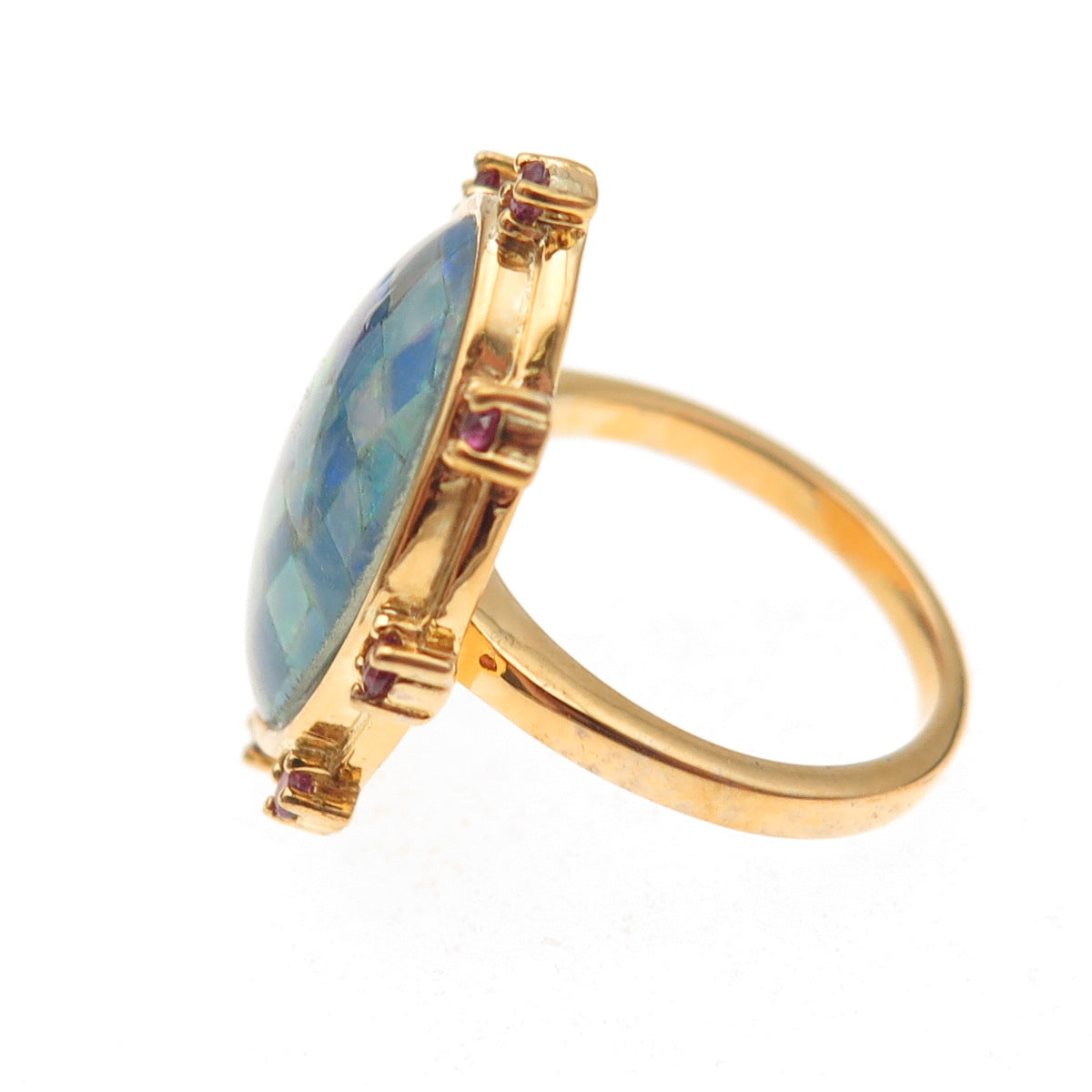 Dasan 925 Sterling Silver Gold Plated Real Opal & Amethyst Mosaic Ring Size 6