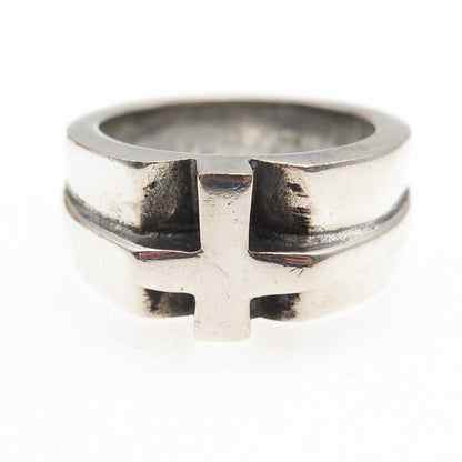925 Sterling Silver Vintage Cross Oxidized Ring Size 10.25