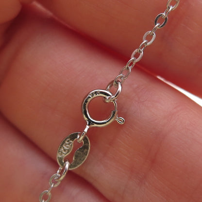 925 Sterling Silver Real Cat's Eye & C Z Cable Chain Necklace 18"