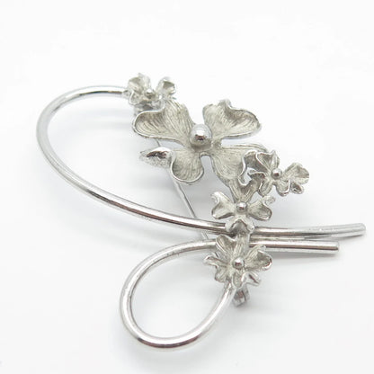 925 Sterling Silver Vintage Beau Floral Pin Brooch