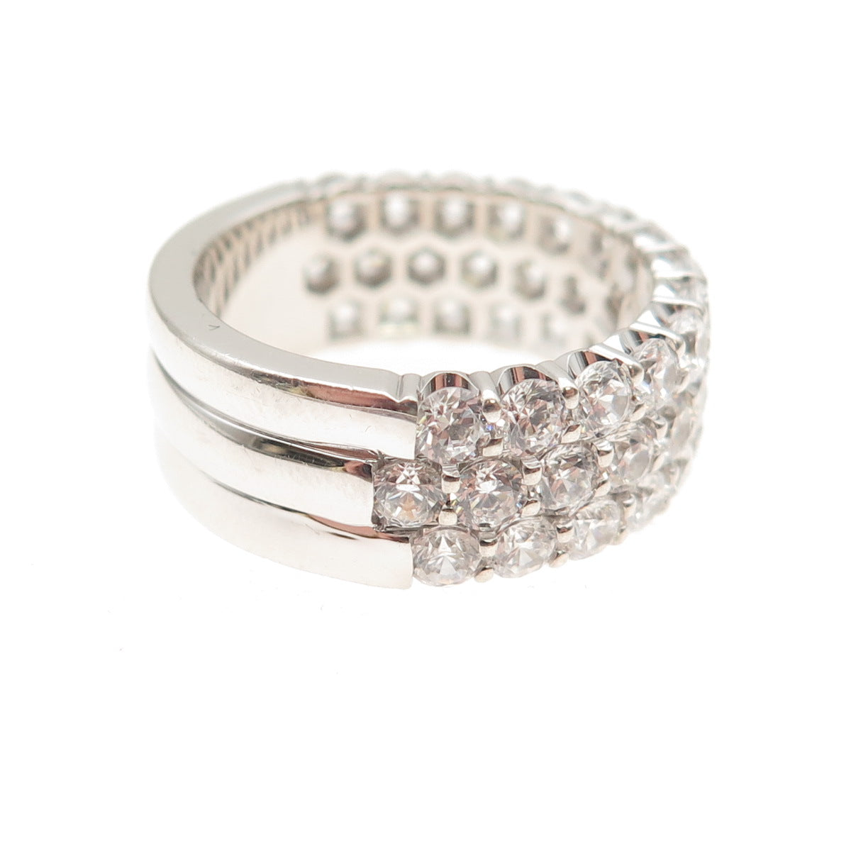 925 Sterling Silver Round-Cut C Z 3-Row Band Ring Size 7.25