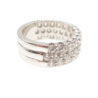 925 Sterling Silver Round-Cut C Z 3-Row Band Ring Size 7.25