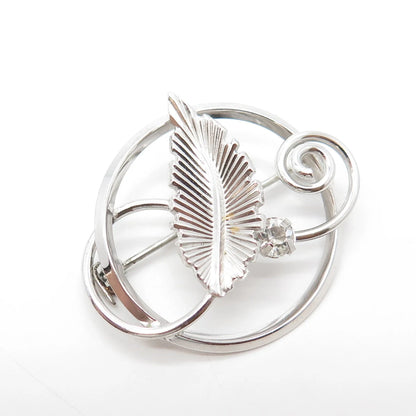 925 Sterling Silver Antique Art Deco Dixell Rhinestone Leaf Pin Brooch