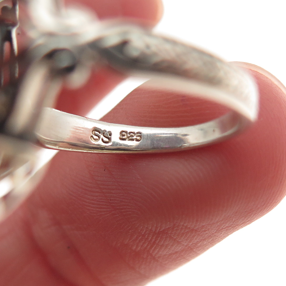 925 Sterling Silver Vintage Real Mystic Quartz & Pearl Oxidized Ring Size 5.75