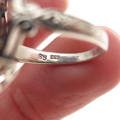 925 Sterling Silver Vintage Real Mystic Quartz & Pearl Oxidized Ring Size 5.75