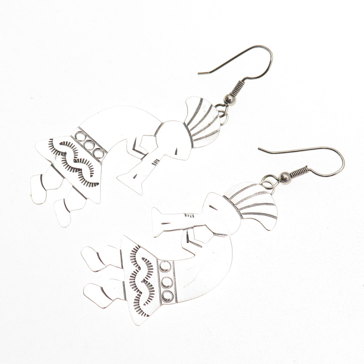 Old Pawn Sterling Silver Vintage Southwestern Kokopelli Tribal Dangle Earrings